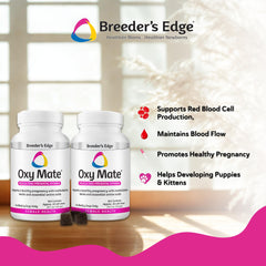 Revival Animal Health's Breeder's Edge Oxy Mate packaging designed for pregnant dogs and cats.