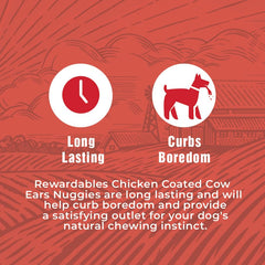 Rewardables chicken coated cow ear nuggies texture detail shows sturdy chew surface