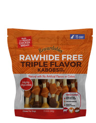 Rewardables kabobs with chicken, beef, and sweet potato for long-lasting chewing