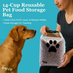 (re)zip Roll Top Pet Food Bag flat-when-empty design saves space during travel.
