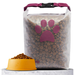 (re)zip roll top bag with 14-cup capacity keeps kibble fresh on camping trips.