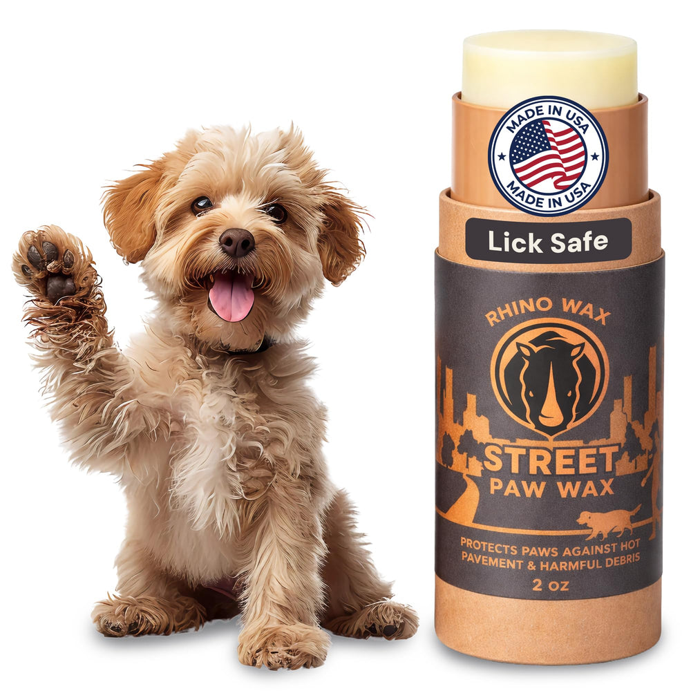 Rhino Wax Street Balm protects dog paws on hot pavement.