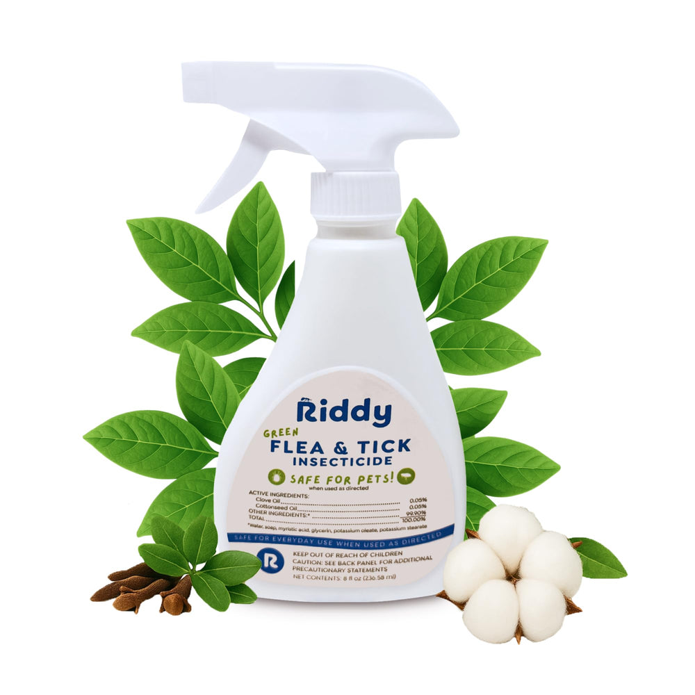 Riddy Flea & Tick Natural Spray bottle ready for quick home treatment.