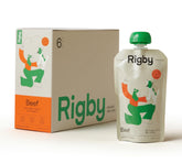 Rigby organic beef treat pouch standing upright for quick rewards on the go