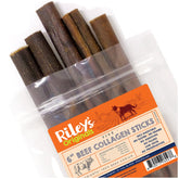 Riley's 6-Inch beef collagen sticks in packaging show a long-lasting chew