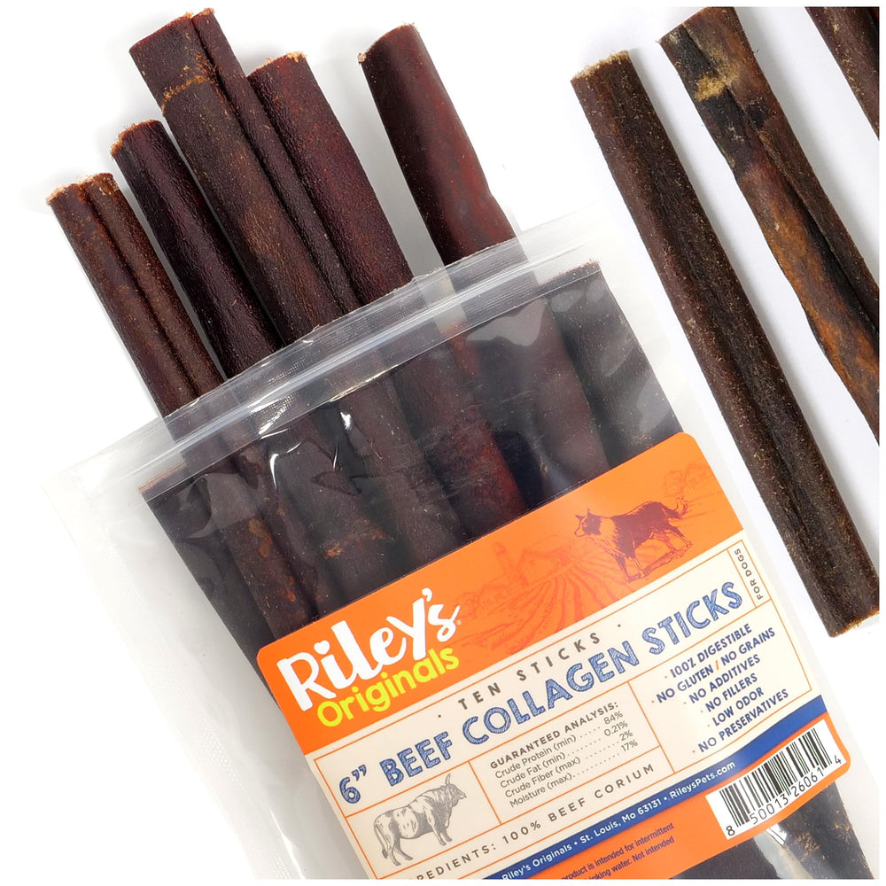 Riley's 6-inch beef collagen stick dog chew for durable long-lasting entertainment