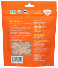 Riley's Organics pumpkin coconut small bone treats close-up with wholesome ingredients