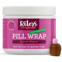 Riley's Pill Wrap bacon flavored paste masks pills for dogs during med time.