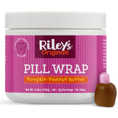 Riley's Pill Wrap pumpkin and peanut butter paste hides pills for dogs, tasty and practical.