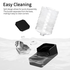 RIZZARI splash-resistant base keeps floors dry during refills.