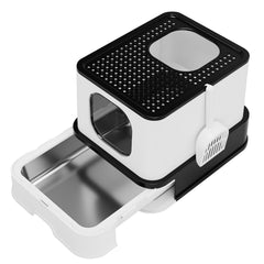 RIZZARI stainless steel litter box top view showing spacious interior for big cats