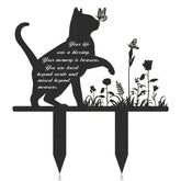 Rngmsi memorial pet grave marker with cat, flowers, and butterflies for lawn display.