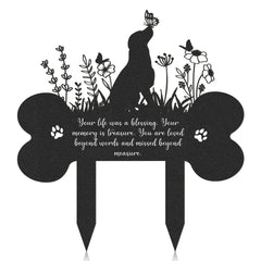 Rngmsi Pet Grave Marker bone design with butterflies for a lasting garden memorial
