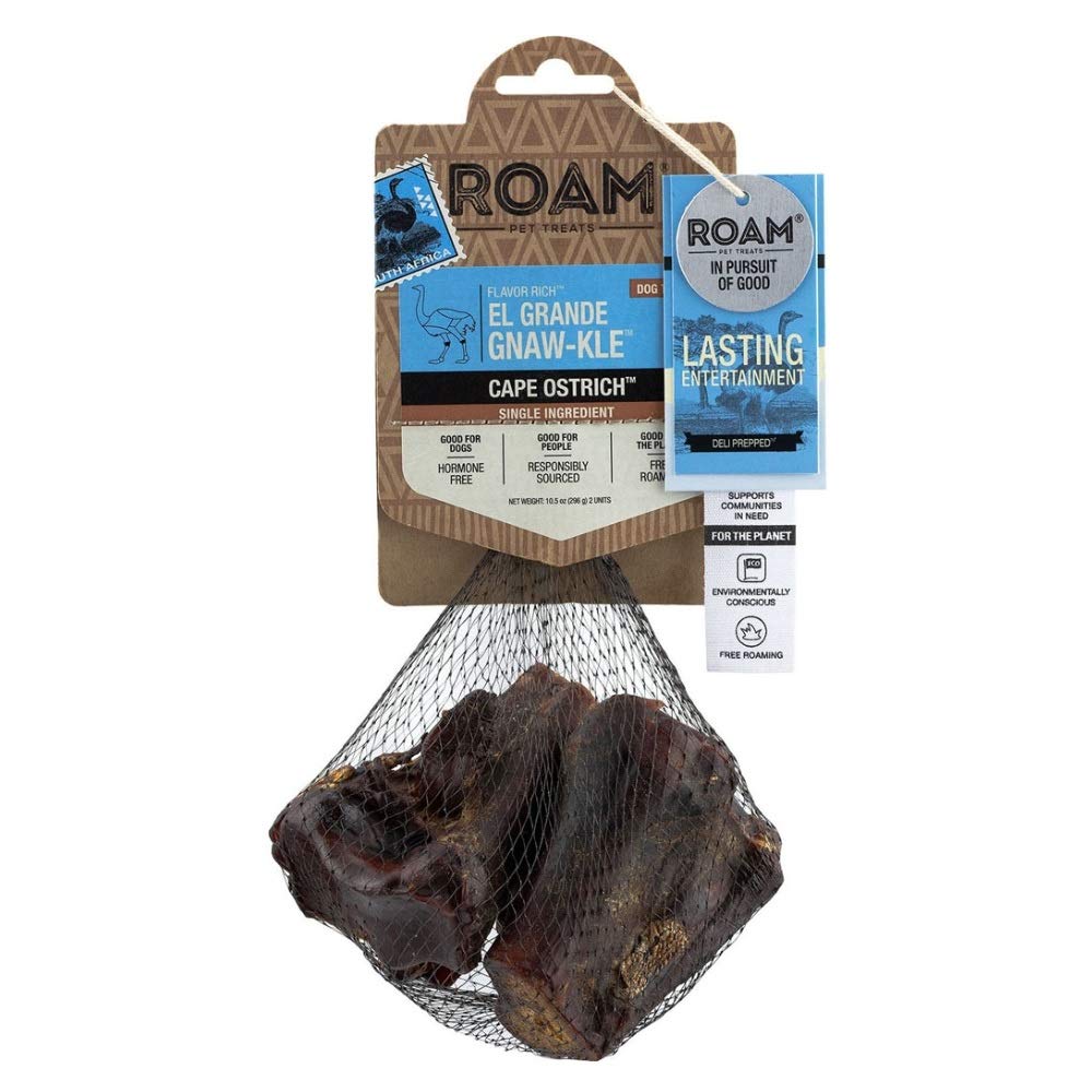 ROAM El Grande Gnaw-kle Bone front view with two large ostrich bones for long-lasting chewing