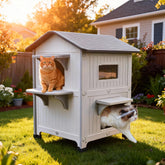 Rockever outdoor cat house front view showing all-season shelter for outdoors.