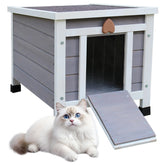 Rockever Outdoor Cat House wooden exterior emphasizes sturdy outdoor shelter