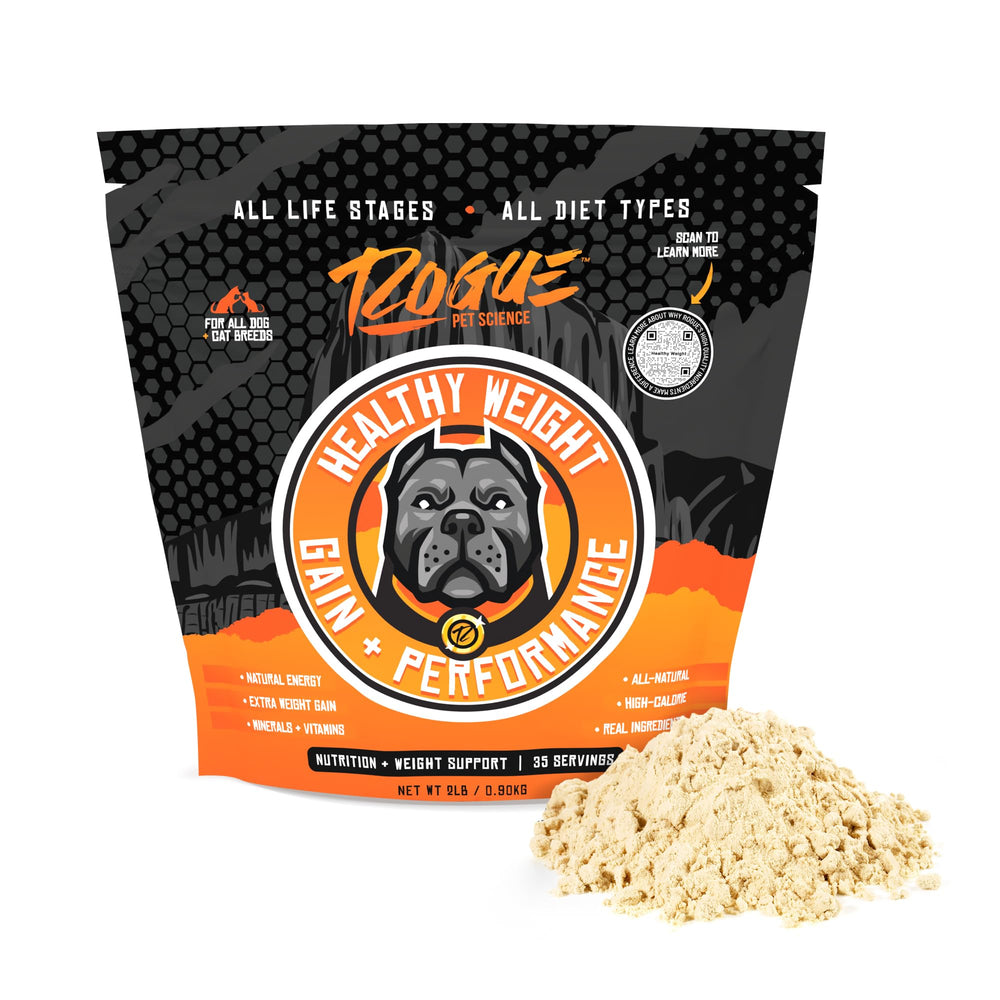 Rogue Pet Science Healthy Weight bottle front improves weight gain for pets.