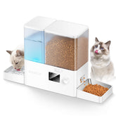 ROJECO automatic feeder and water dispenser front view with dual compartments for feeding and hydration