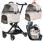 ROODO 2026 upgraded 3in1 stroller left view showing easy maneuverability for pets up to 30 lbs