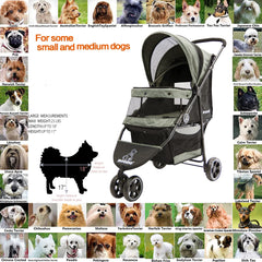 ROODO 3-wheel pet stroller folded, compact and portable.