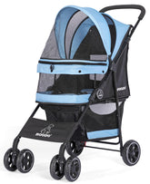 ROODO 4-wheel pet stroller folded for easy car trunk storage.