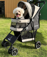 ROODO 4‑Wheel Pet Stroller front view with breathable mesh and roomy cabin.