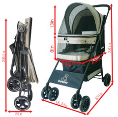 ROODO 4‑Wheel Pet Stroller rear view with quick‑install wheels for easy setup.