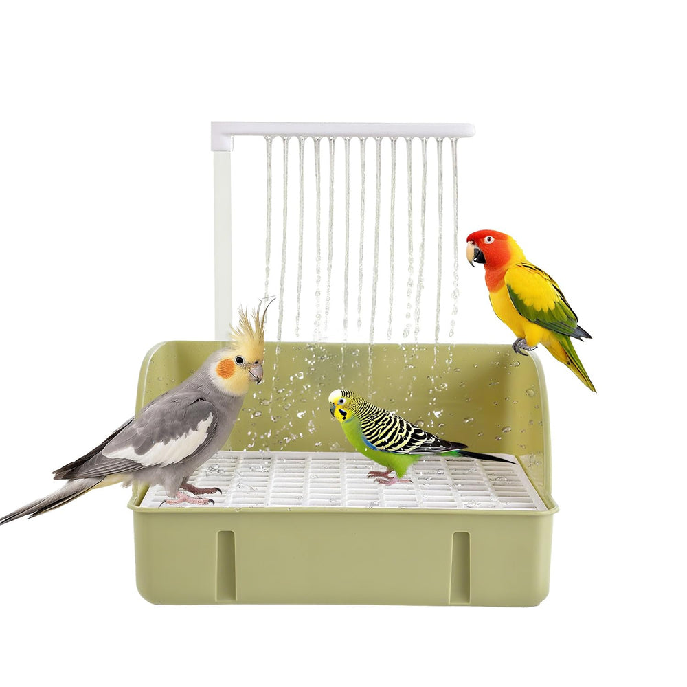 ROOJUNE bird bath with automatic parrot shower pump for gentle bathing