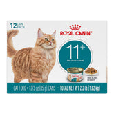Royal Canin Aging 11+ thin slices in gravy can, designed for senior cats' appetite and vitality.