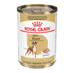 Royal Canin Boxer loaf in sauce shown in a bowl, appealing texture supports appetite.