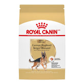 Royal Canin German Shepherd Adult Dry Dog Food bag showing breed-specific nutrition for large dogs.