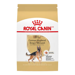 Royal Canin German Shepherd Adult Dry Dog Food bag showing breed-specific nutrition for large dogs.