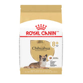 Royal Canin Chihuahua Adult 8+ dry food bag highlighting senior small-breed nutrition