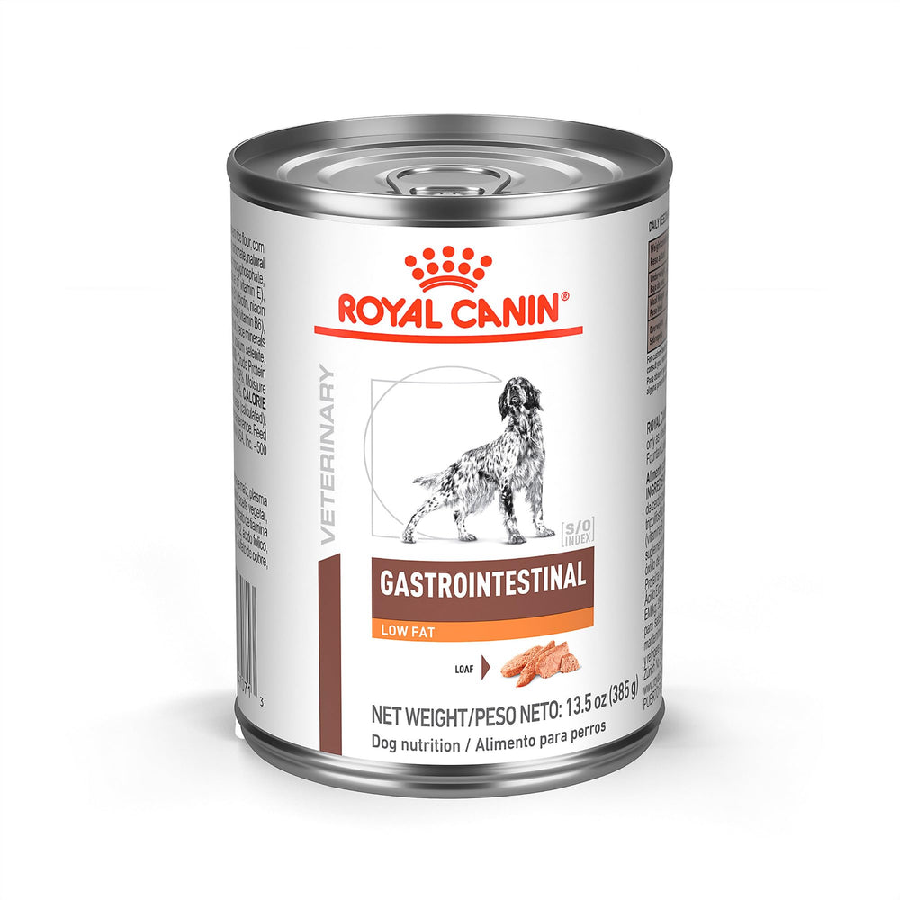 Royal Canin Gastrointestinal Low Fat Loaf canned dog foodâpalatable pate texture for sensitive digestion.