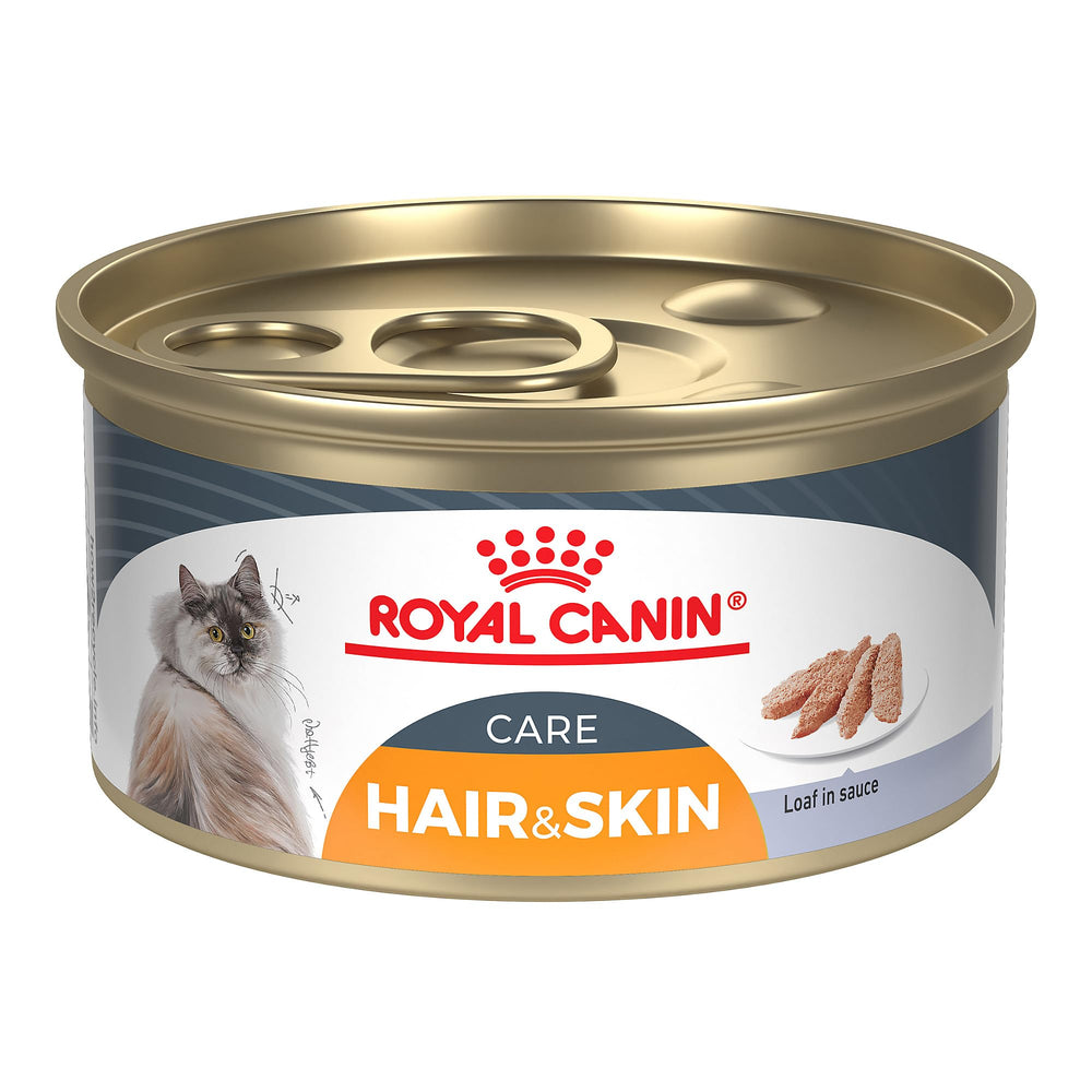 Royal Canin Hair & Skin Care Loaf in Sauce in a bowl promotes a shiny coat