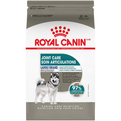 Royal Canin Large Joint Care dry dog food bag on display, supporting joint health for large dogs.
