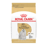 Royal Canin Maltese Adult dry dog food bag front highlighting breed-specific nutrition for Maltese