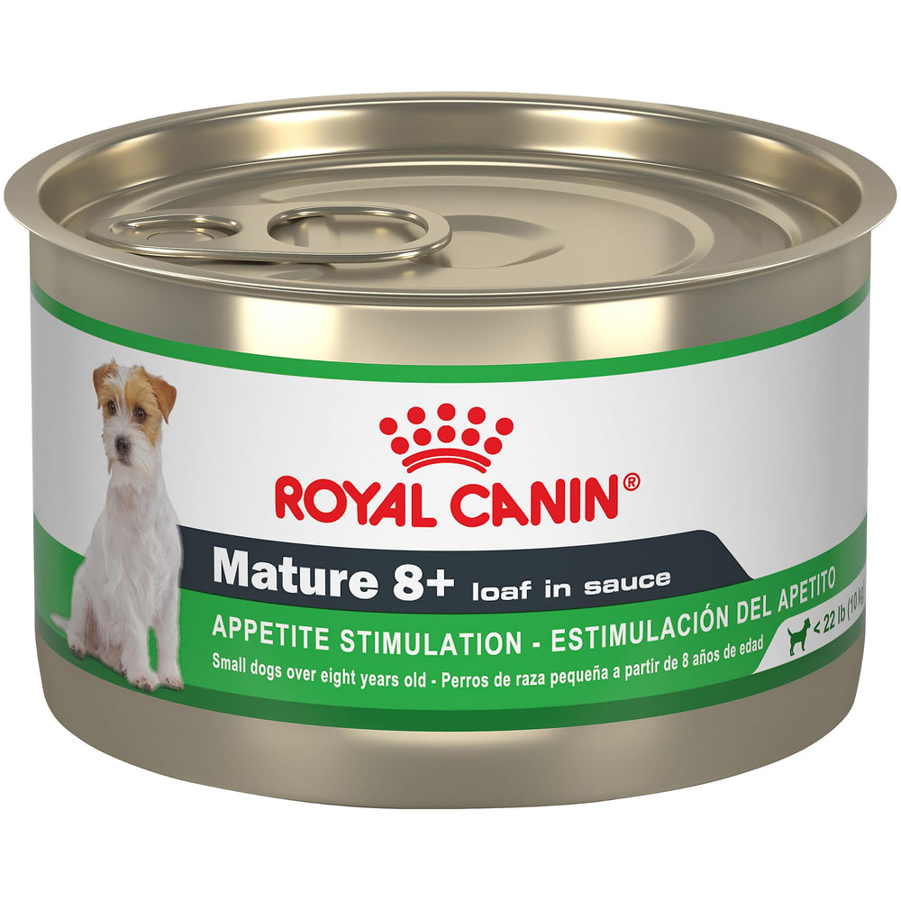 Royal Canin Mature 8+ loaf in sauce pack 24 ready to serve for senior dogs.