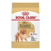 Royal Canin Pomeranian Adult dry dog food bag highlighting breed-specific nutrition for small dogs.