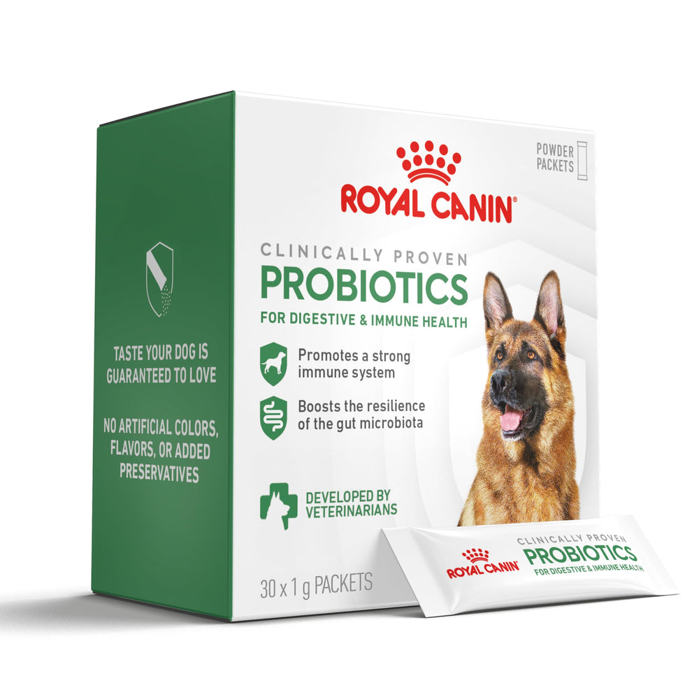 Royal Canin Probiotics dog powder packaging showing vet-developed gut support formula