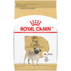 Royal Canin Pug Adult kibble close-up designed for a flat-faced muzzle