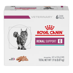 Royal Canin Renal Support E loaf in sauce front view, appetizing meal option.