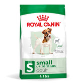 Royal Canin Small Adult dry dog food bag showing balanced nutrition for small breeds.