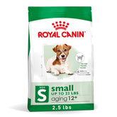 Royal Canin Size Small Aging 12+ bag front showcases senior dog nutrition.
