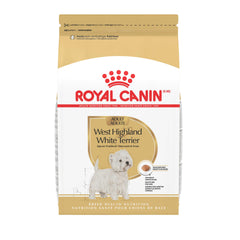 Royal Canin West Highland White Terrier adult dry dog food bag front with breed-specific nutrition