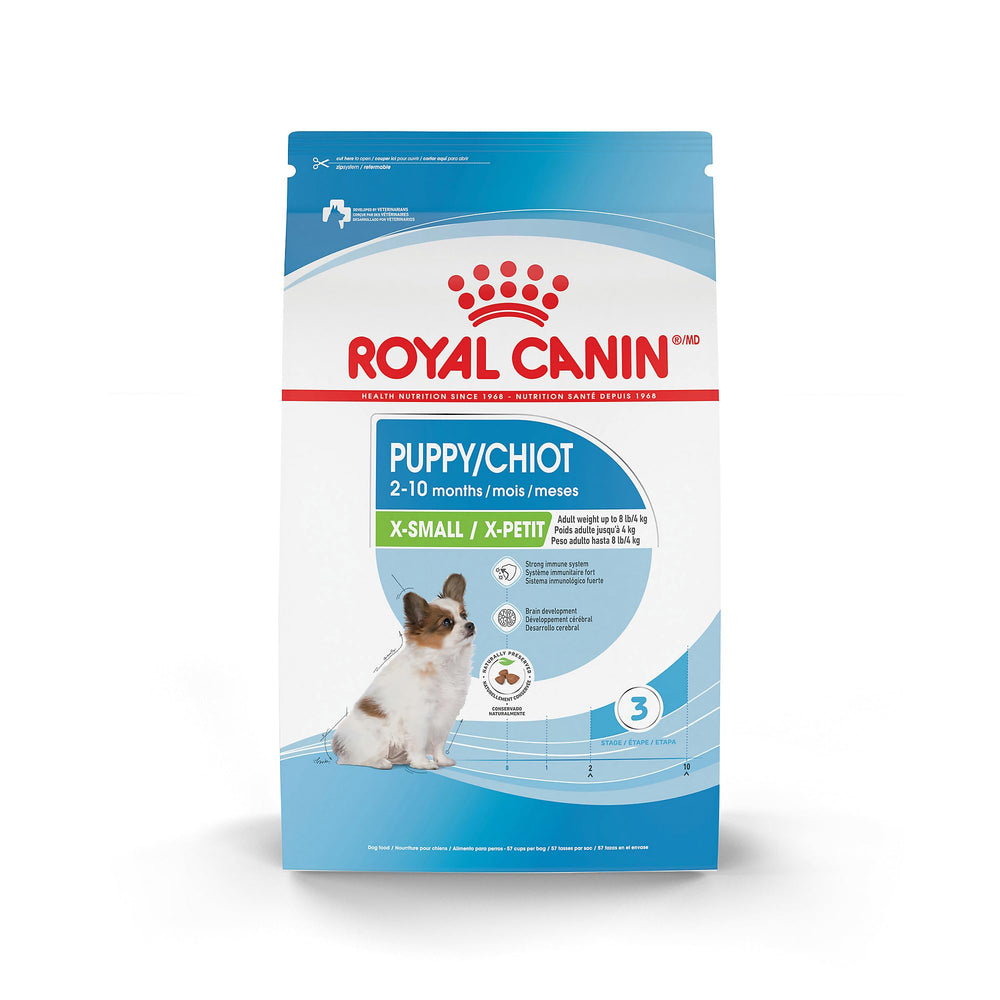 Royal Canin X-Small Puppy bag front view highlighting tailored nutrition