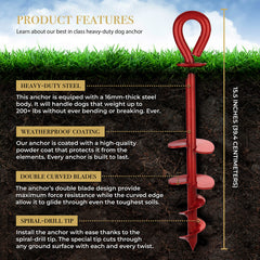 Royal Paw tie out stake spiral tip enables quick setup.
