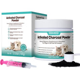 ROZJOVU Activated Charcoal for Pets powder bottle supports toxin absorption and digestion.