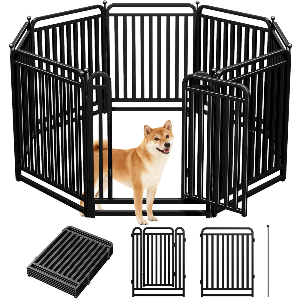 RRBW thickened metal tube dog playpen outdoor panel shows rugged stability for pets.