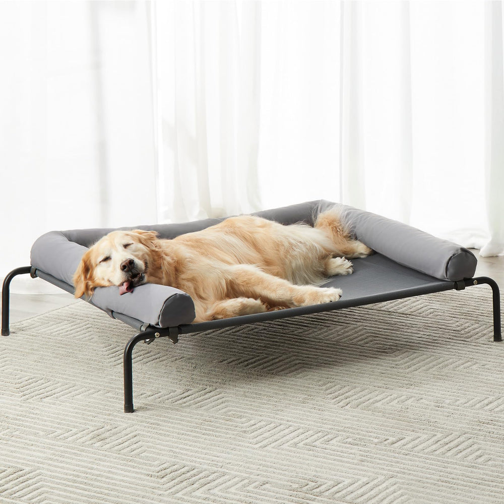 RRPETHOME large elevated cooling dog bed overview showing raised frame for outdoor comfort